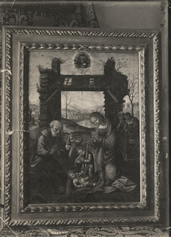 Anonimo — Maestro dei cassoni Campana - sec. XVI - Adorazione del Bambino con san Giuseppe e san Giovannino — insieme